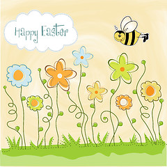 Image showing Easter greeting card with spring flowers