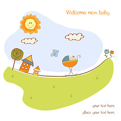 Image showing baby shower card with cute stroller