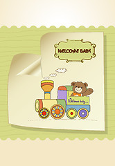 Image showing baby shower card with teddy bear and train toy