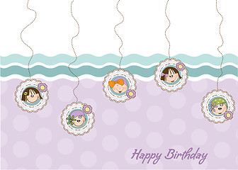 Image showing happy birthday greeting card with five little girls