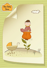 Image showing greeting card with a baby sitting on a flower