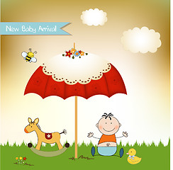Image showing new baby invitation with umbrella