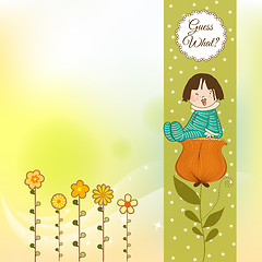 Image showing greeting card with a baby sitting on a flower