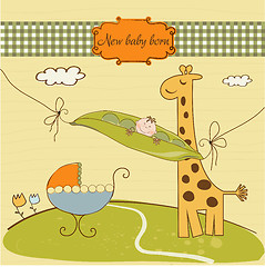 Image showing welcome card with cute pea bean and little giraffe