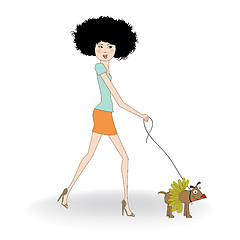 Image showing pretty young lady with her dog dressed