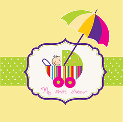 Image showing baby shower card with cute stroller