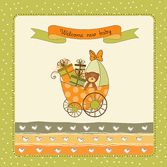 Image showing new baby announcement card with pram