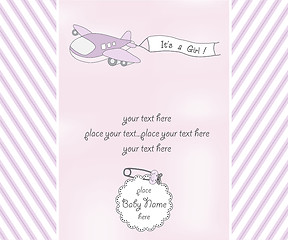Image showing baby girl announcement card with airplane
