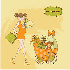 Image showing baby announcement card with beautiful pregnant woman on shopping