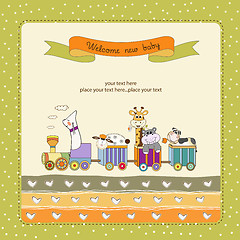 Image showing new baby announcement card with animal's train