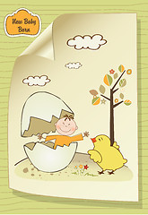 Image showing Welcome baby card with broken egg and little baby