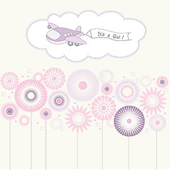 Image showing baby girl announcement card with airplane