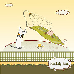 Image showing little boy sleeping in a pea been, baby announcement card