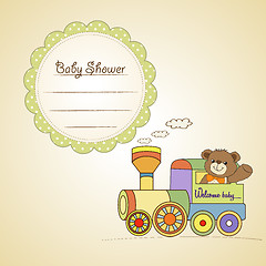 Image showing baby shower card with teddy bear and train toy