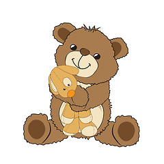 Image showing teddy bear playing with his toy, a little dog