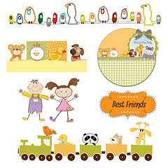 Image showing babies and toys items set in vector format