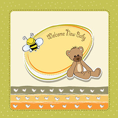 Image showing baby shower card with teddy bear toy