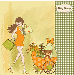 Image showing baby announcement card with beautiful pregnant woman on shopping