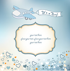 Image showing baby boy announcement card with airplane