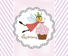 Image showing Childish birthday card with funny dressed bee