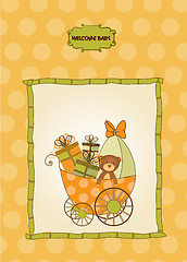 Image showing new baby announcement card with pram