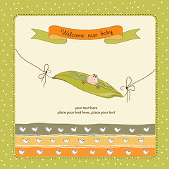 Image showing little boy sleeping in a pea been, baby announcement card