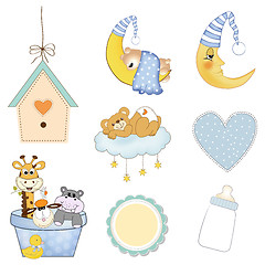 Image showing baby boy items set in vector format isolated on white background