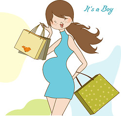 Image showing baby announcement card with beautiful pregnant woman on shopping