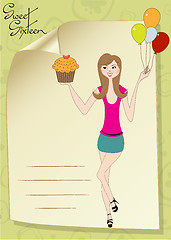 Image showing Sweet Sixteen Birthday card with young girl