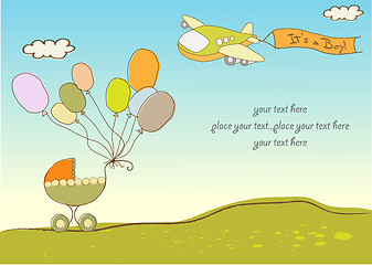 Image showing new baby announcement card with airplane