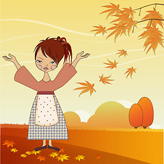 Image showing young girl with autumn leaves