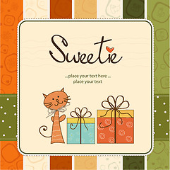 Image showing greeting card with cat and presents