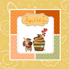 Image showing birthday greeting card with cupcake and little dog