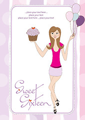 Image showing Sweet Sixteen Birthday card with young girl