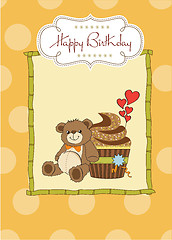 Image showing birthday greeting card with cupcake and teddy bear