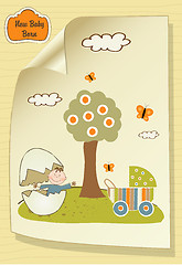 Image showing Welcome baby card with broken egg and little baby
