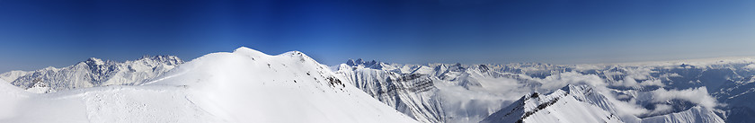 Image showing Panorama of snowy mountains with off-piste slope