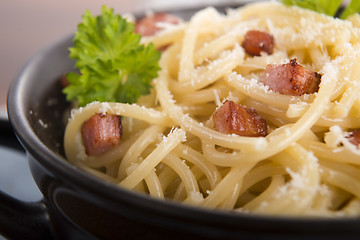 Image showing Pasta Carbonara with bacon and cheese