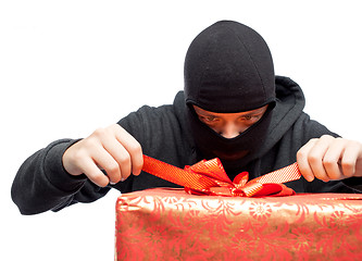 Image showing  bandit holding a wrapped Christmas gift