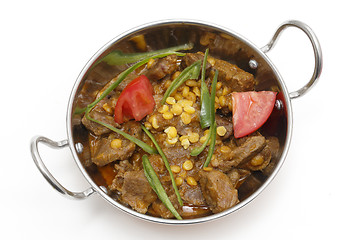 Image showing Lamb curry in kadai bowl