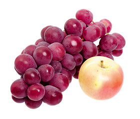 Image showing bunch of red grapes and apple isolated