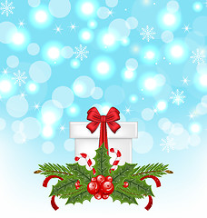 Image showing Christmas gift box with holiday decoration