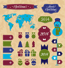 Image showing set Christmas Infographic design elements, group label and ribbo