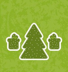 Image showing Green paper cut-out christmas tree fnd gifts