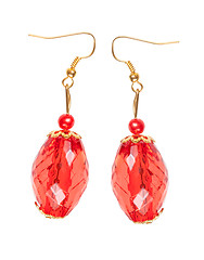 Image showing Earrings in red glass with gold elements. white background