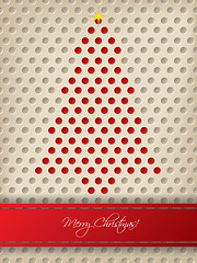 Image showing Christmas greeting with red stripe and christmas tree