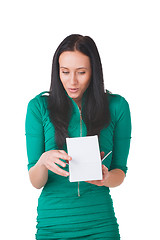 Image showing Pretty girl holding white box with gift