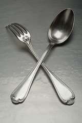 Image showing old silver fork and spoon