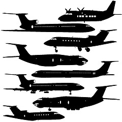 Image showing Collection of different  aircraft silhouettes.  vector illustrat