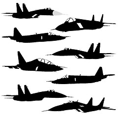 Image showing Collection of different combat aircraft silhouettes.  vector ill